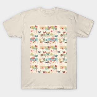 Bird and Flower Pattern T-Shirt